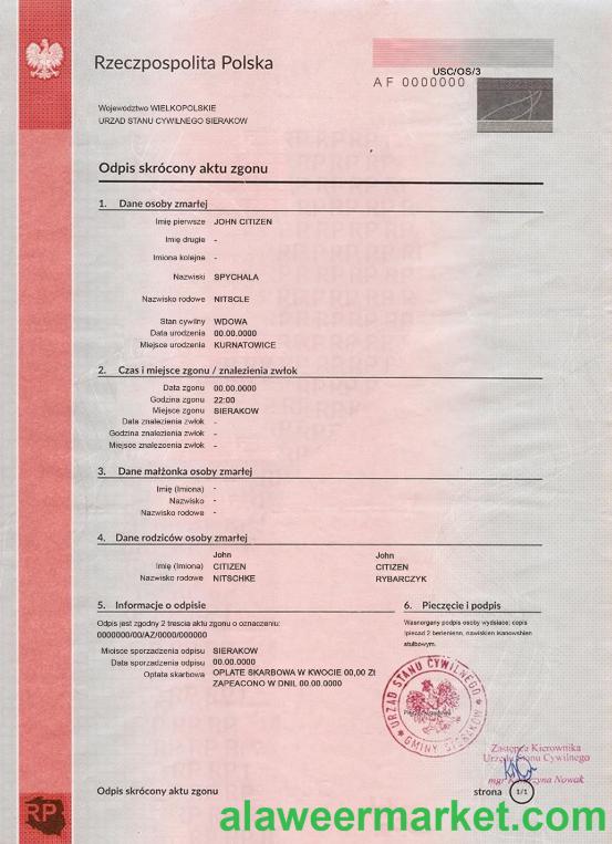 Poland death certificate